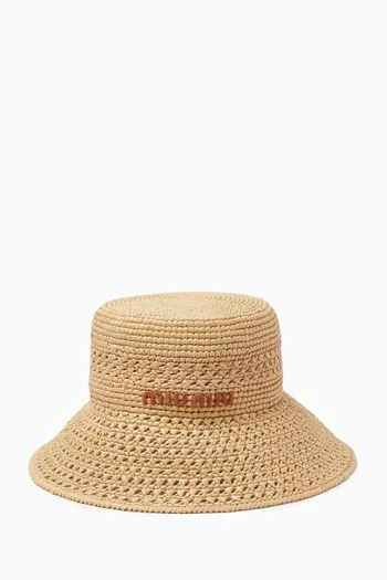 Logo-embroidered Hat in Raffia