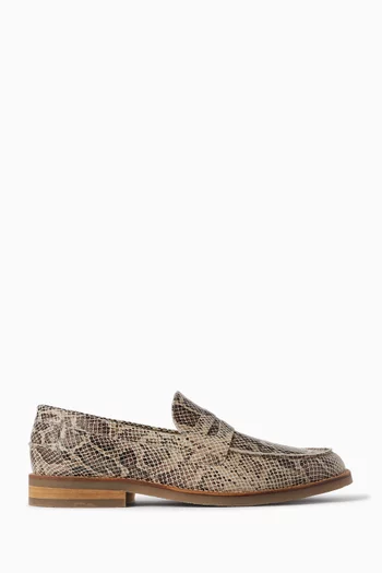 Wilde Penny Loafers in Snake-embossed Leather