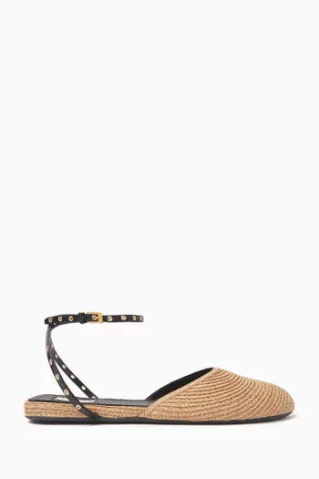 Flat Sandals in Paper Straw & Lambskin Leather