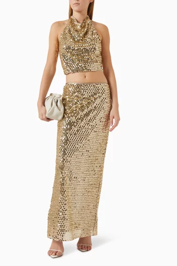 Bria Sequin-embellished Halter Top in Mesh