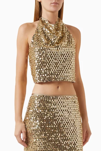 Bria Sequin-embellished Halter Top in Mesh