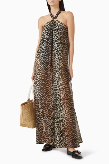 Leopard-print Halterneck Dress in Chiffon