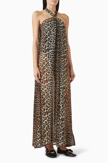 Leopard-print Halterneck Dress in Chiffon