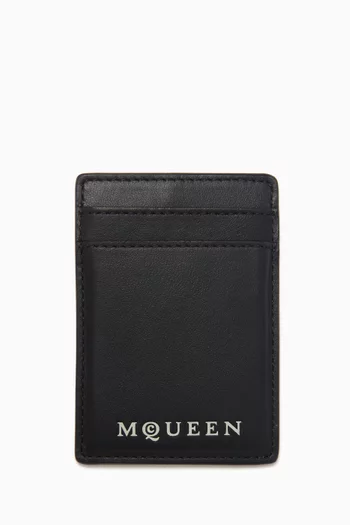 Logo-embossed Magnet Card Holder in Leather