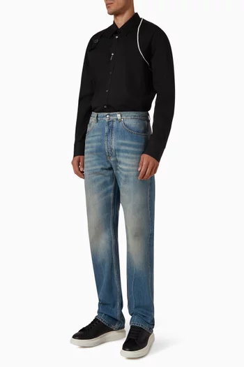 Raw Edge Harness Shirt in Cotton Poplin