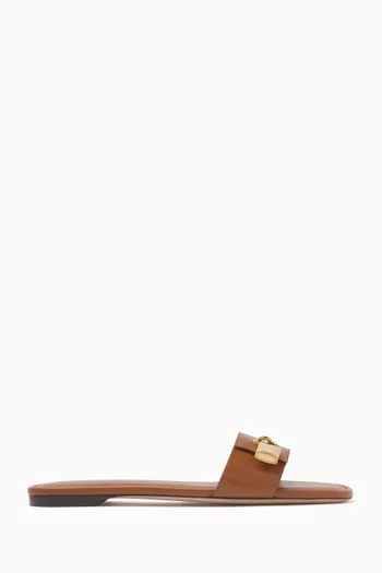Padlock Slide Sandals in Leather