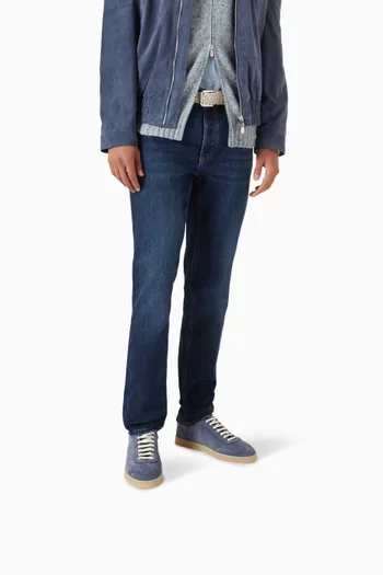 Lace-up Sneakers in Leather-trimmed Suede