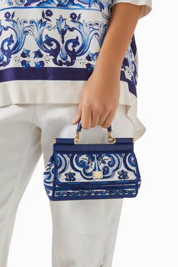 Small Sicily Majolica-embroidered Elongated Bag in Canvas