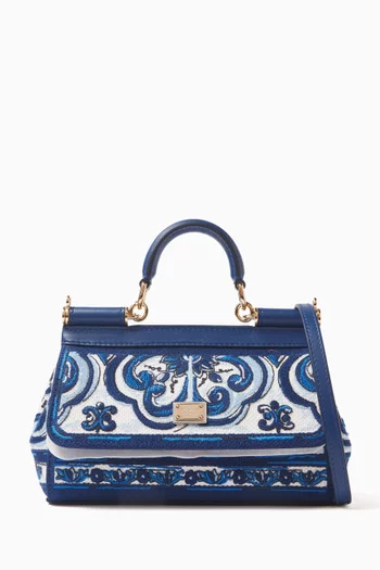 Small Sicily Majolica-embroidered Elongated Bag in Canvas