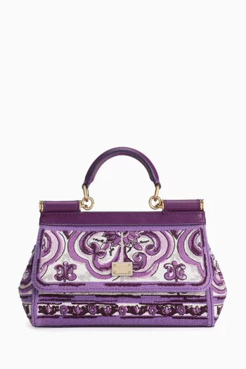 Small Sicily Majolica-embroidered Elongated Bag in Canvas