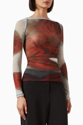 Blurry Roses Boatneck Top in Mesh