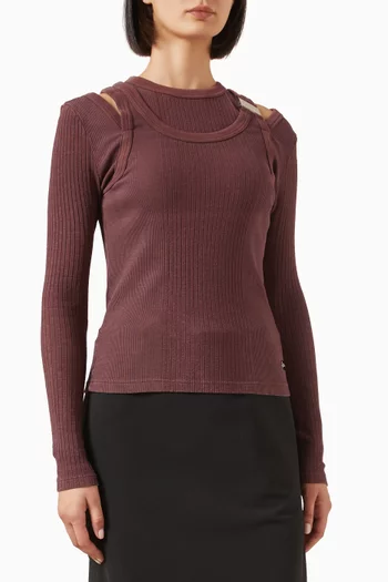 Rib Cut-out Top in Stretch-cotton