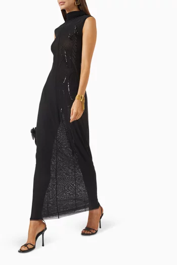 The Long Sequin-embellished Dress in Mesh