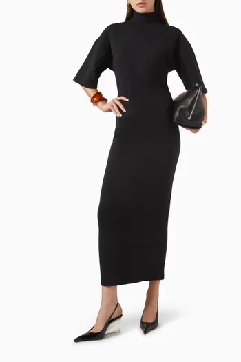 Logo-print High-neck Maxi Dress in Cotton
