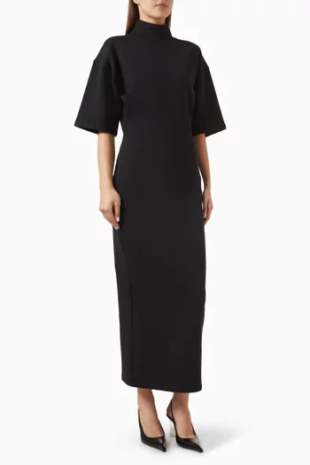 Logo-print High-neck Maxi Dress in Cotton