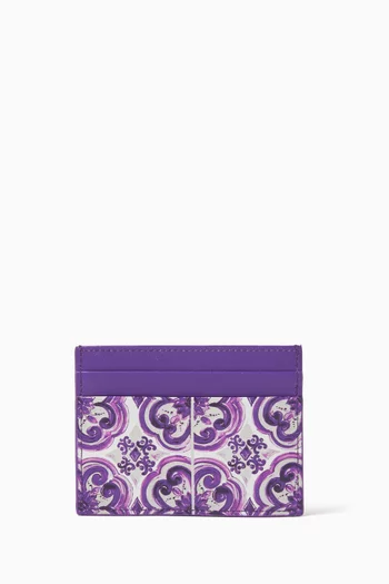 Majolica-print Card Holder in Leather