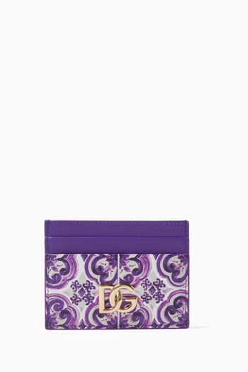 Majolica-print Card Holder in Leather