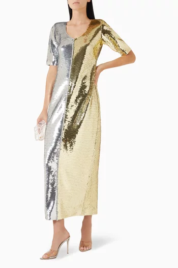 Two-tone Sequin-embellished Maxi Dress
