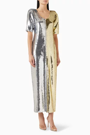 Two-tone Sequin-embellished Maxi Dress