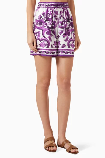 Majolica-print Shorts in Silk Twill