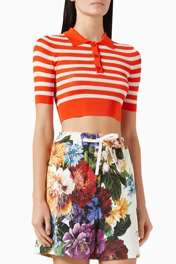 Striped Knit Polo Shirt in Viscose