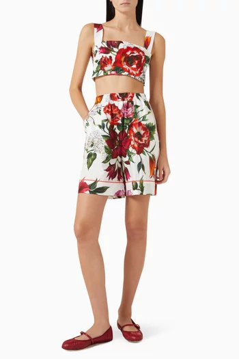 Flower-print Crop Top in Poplin