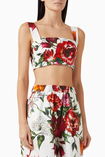 Flower-print Crop Top in Poplin