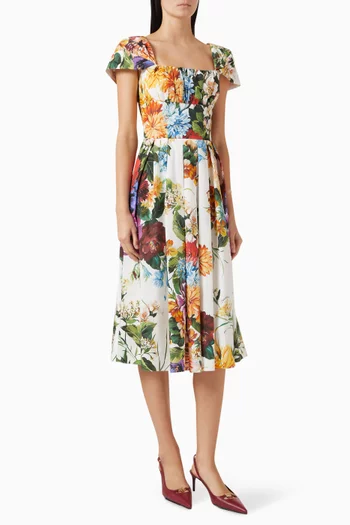 Flower-print Midi Dress in Poplin