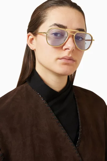 نظارة شمسية كوماندر بإطار معدن مطلي بلون ذهبي