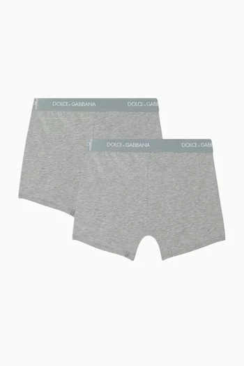 Logo Boxer Briefs in Stretch Cotton, Set of 2