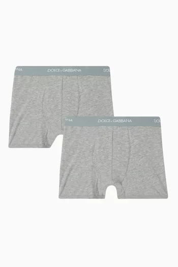 Logo Boxer Briefs in Stretch Cotton, Set of 2