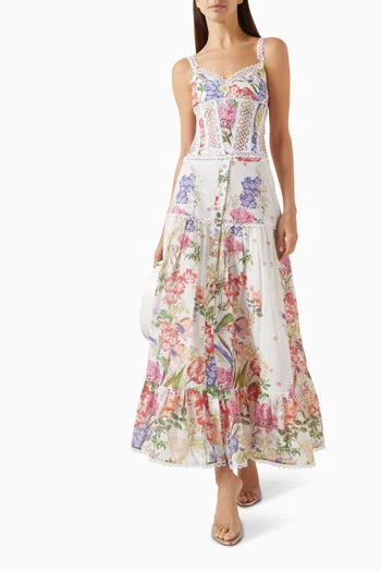 Ann Floral-print Skirt in Cotton Blend