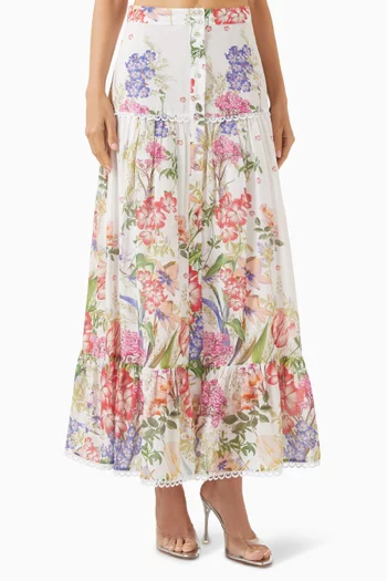 Ann Floral-print Skirt in Cotton Blend