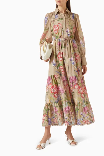 Lotus Floral-print Dress in Cotton Blend