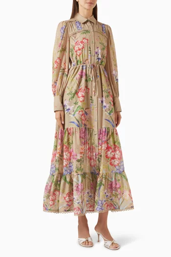 Lotus Floral-print Dress in Cotton Blend