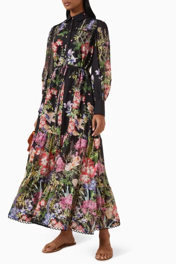 Lotus Floral-print Dress in Cotton Blend