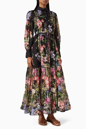 Lotus Floral-print Dress in Cotton Blend