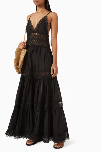 فستان سيندي بأشرطة دانتيل مزيج قطن