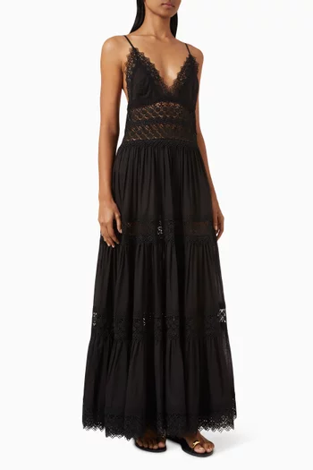 فستان سيندي بأشرطة دانتيل مزيج قطن