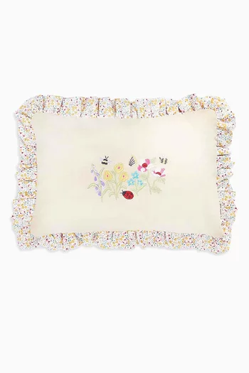 Wildflower Garden Frill Cushion in Linen