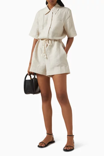 Drawstring Mini Jumpsuit in Linen