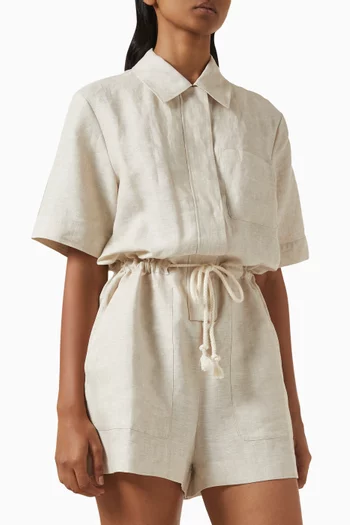 Drawstring Mini Jumpsuit in Linen