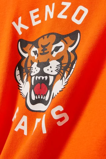 تي شيرت بطبعة نمر وشعار الماركة قطن