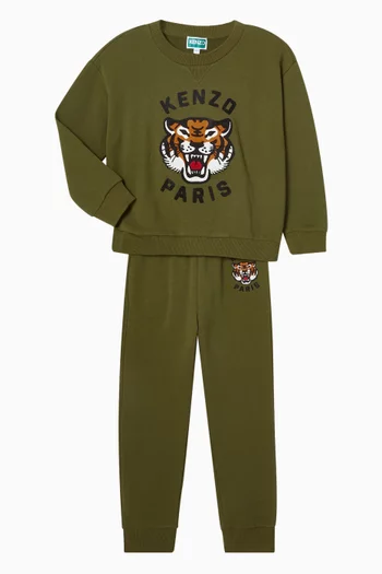 بنطال رياضي بطبعة نمر وشعار الماركة قطن