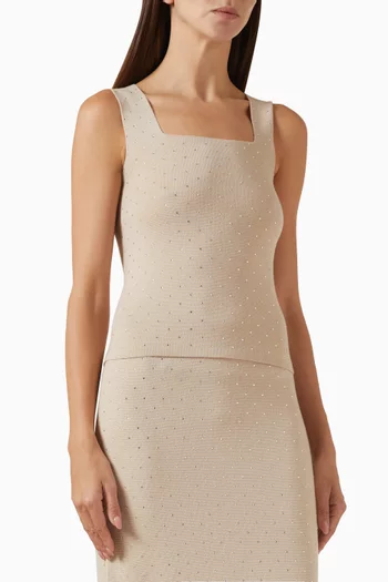 بلوزة بلا أكمام بفتحة رقبة مربعة نسيج صوف