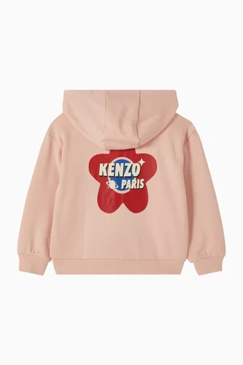 كنزة بغطاء رأس وطبعة شعار الماركة قطن