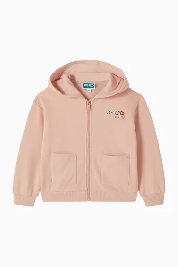 كنزة بغطاء رأس وطبعة شعار الماركة قطن