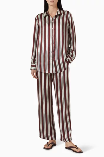 بنطال روزا بنقشة مخططة حرير شارموز