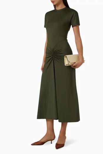 فستان متوسط الطول بنمط تي شيرت بكشكش جيرسيه