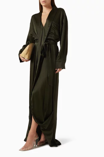 فستان سهرة بتصميم ملفوف ستان